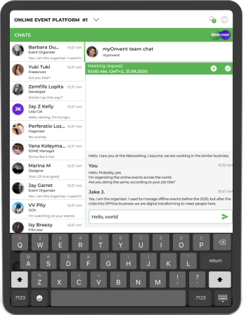 myOnvent video chat on mobile screen